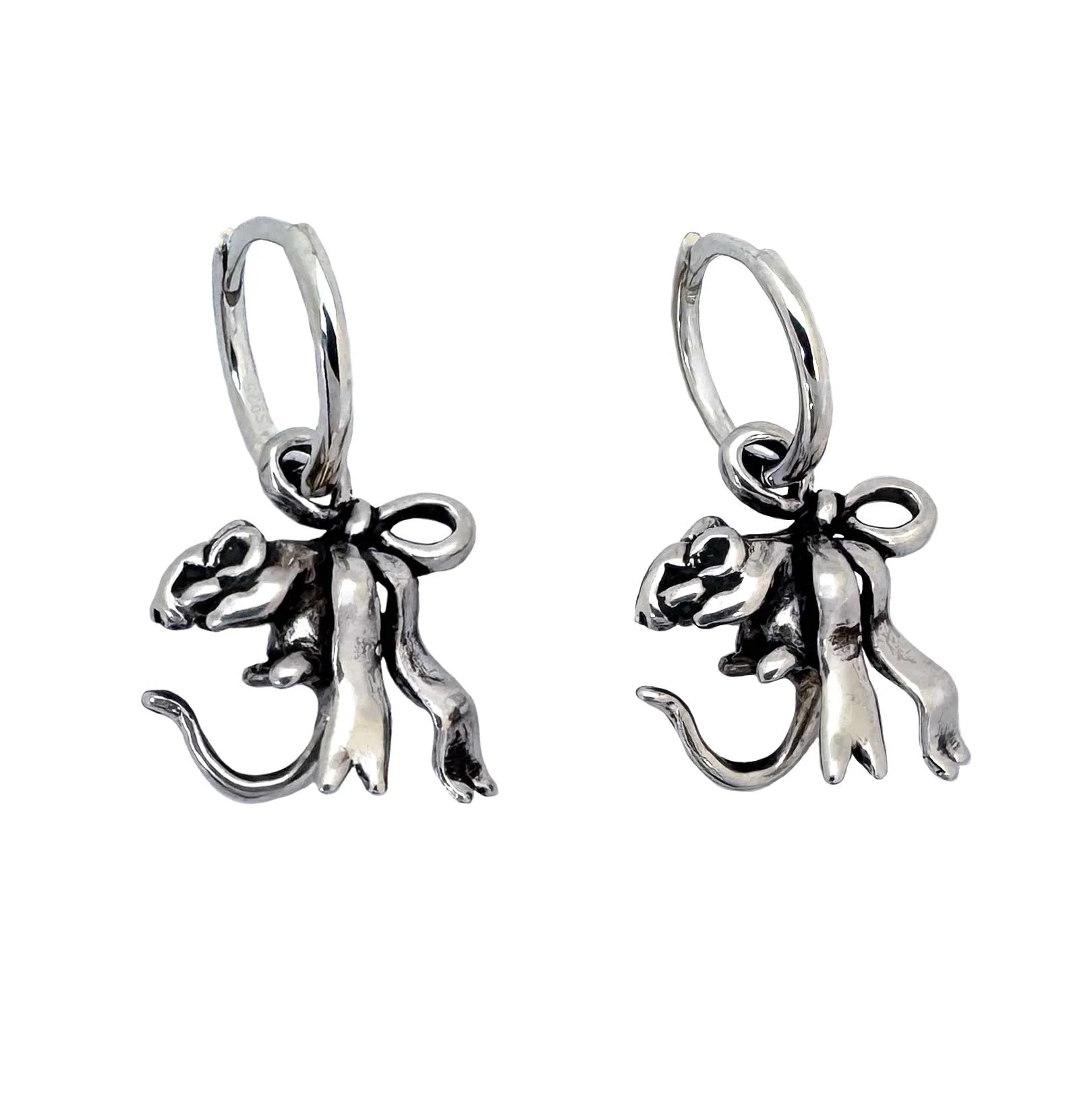 Rat Bow Hoop Earrings "Hanging by a Thread" - Image 9