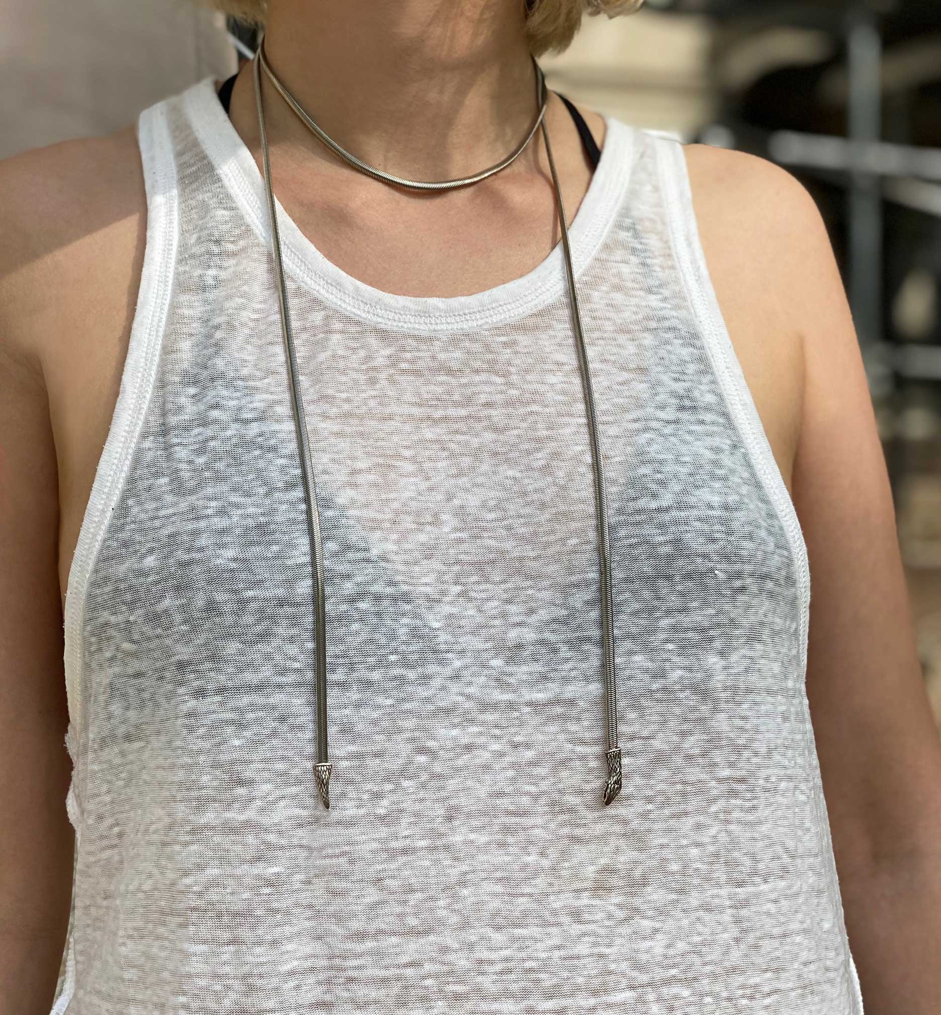 Snake Lariat Necklace in silver - Image 5