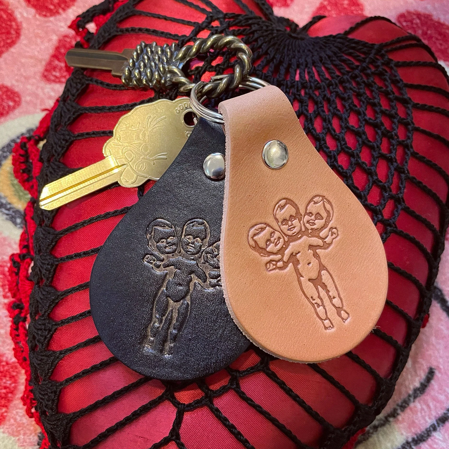 Three Headed Baby Keychain FOB Black & Gold - Image 9